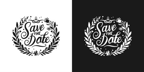 Save The Date abstract text calligraphy decorated with natural ornaments