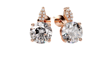 beautiful diamond earring, studio view, isolated on transparent background.