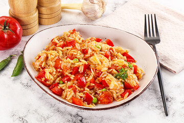 Italian pasta orzo with prawn