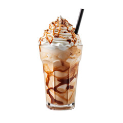 Frappuccino with straw in a glass cup isolated on transparent and white background
