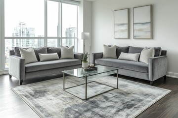 Fototapeta premium Modern Living Room with City Views