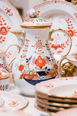 MEISSEN 1710 Germany Porcelain Tea Set with 24 carat gold plating, delicate and elegant painting 