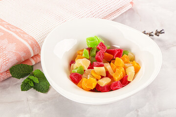 Sweet candied papaya colorful pieses