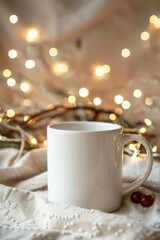 Fototapeta premium Cozy Winter Comfort with Warm Mug and Festive Decorations