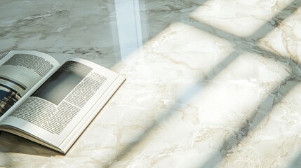 Open Book on Marble Surface with Sunbeams