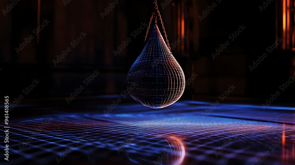 Poster holographic visualization showcasing the forces acting on a pendulum in a classical mechanics simula