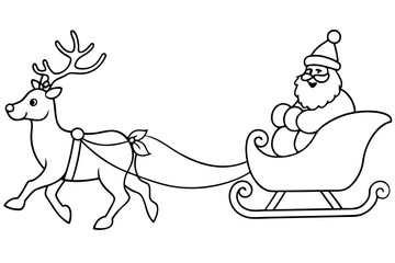 Santa Claus flies in a sleigh with reindeer over the city. Christmas silhouette. Template for laser or paper cutting, printing on T-shirts, mugs. Vector illustration.