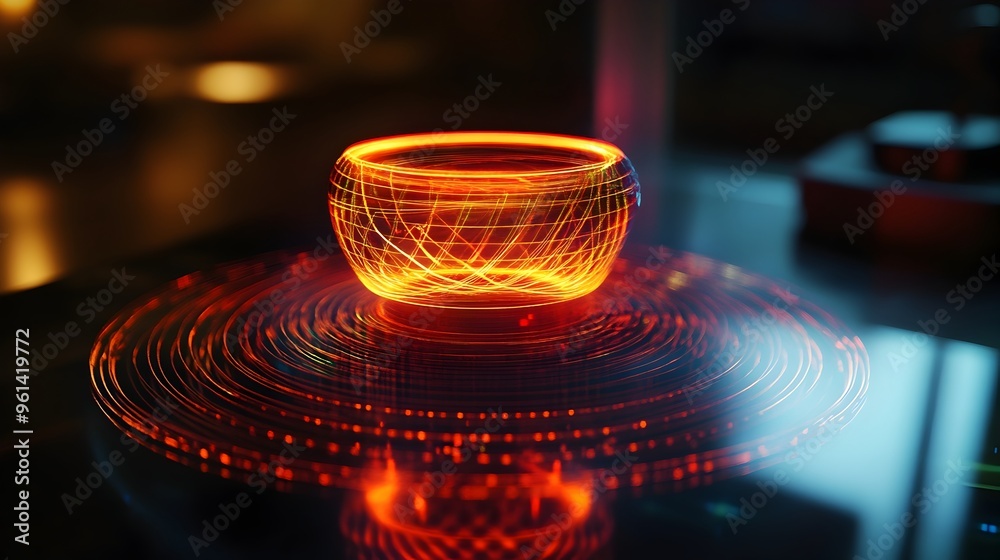 Poster holographic visualization depicting the conservation of angular momentum within a rotating system pr