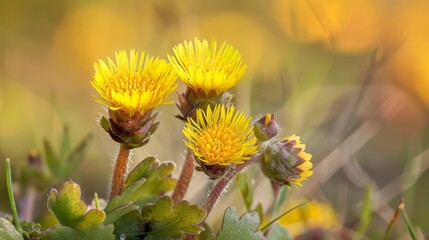  A few yellow flowers nestled together on a sea of green and yellow blooms under a sunny sky