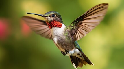 Fototapeta premium Hummingbirds, tiny and vibrant, play a crucial role as honey gatherers. Their primary diet consists of floral nectar, making them essential pollinators. 