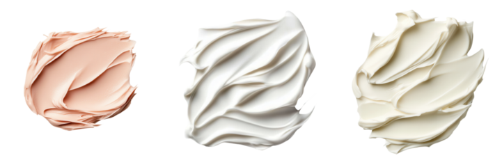A collection of creamy textures showcasing a range of beautiful shades, perfect for beauty or cosmetic themes..isolated on transparent or white background, png