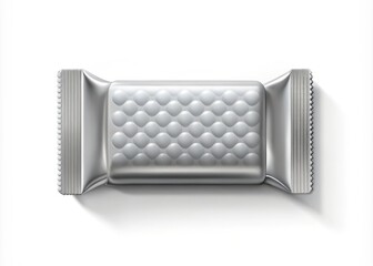 Matte rectangular flat pack with tactile texture, featuring a silver-toned lockstrip and embossed brand logo, for a