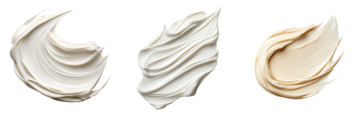 Three elegant swatches of cream paint demonstrating smooth texture and subtle color variations for design and art projects..isolated on transparent or white background, png