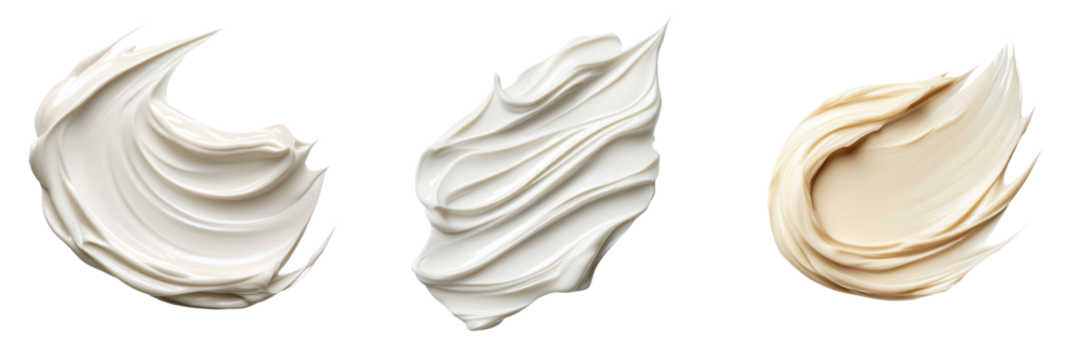 Three elegant swatches of cream paint demonstrating smooth texture and subtle color variations for design and art projects..isolated on transparent or white background, png - Powered by Adobe