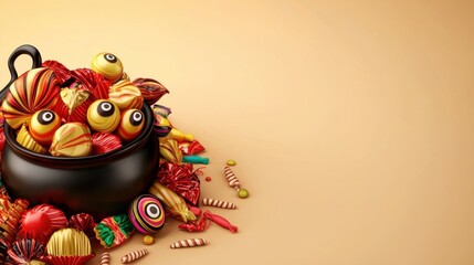 Halloween Candy in a Black Cauldron.