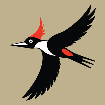 flying black woodpecker with red crest clip art preview