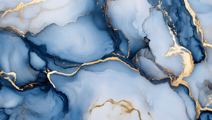 Naklejka premium Abstract background blue marble agate granite mosaic with golden veins digital marbling illustration, fake painted artificial stone texture, marbled surface.