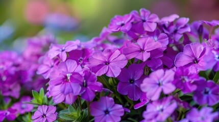 Fototapeta premium Vibrant purple Creeping Phlox for garden decor or cards.