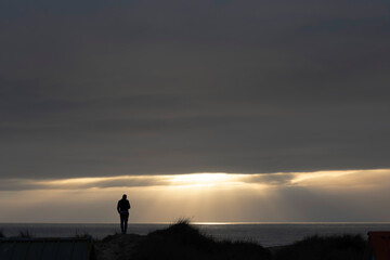 Sunset over the S&eacute;nequet-lighthouse or the Channel on Cotentin peninsula, Manche, France
