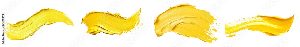 Poster a yellow oil paint brush stroke with textured shadows on a transparent background. this modern illus