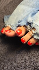 The beauty of the natural nails.Women's pedicure. New trendy nail arts.fashion and beauty concept