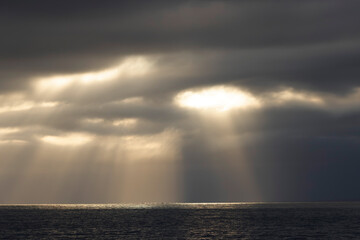 Fototapeta premium Sunset over the Sénequet-lighthouse or the Channel on Cotentin peninsula, Manche, France