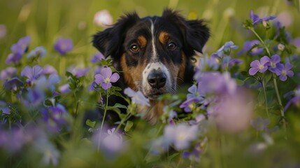 blue and purple blooms softly blur behind