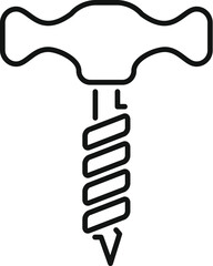Simple black and white icon of a corkscrew with a wooden handle being used to open a bottle of wine