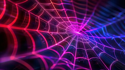 Fototapeta premium Abstract Neon Spider Web with Pink and Blue Glow
