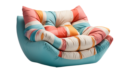 casual trendy bean bag sofa, studio view, isolated on transparent background.