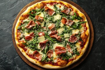 Delicious Pizza with Prosciutto, Arugula, and Cheese
