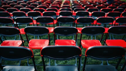 A detailed view of graduation ceremony seating arrangements with decorated chairs and programs, featuring a clean background and lots of copy space for seating details and event highlights.