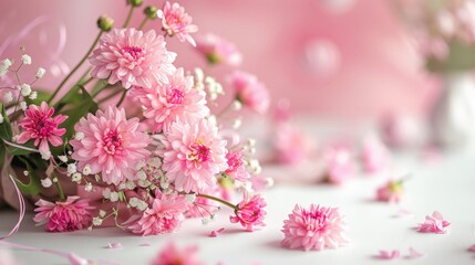A close-up of a Motherâ€™s Day card with a heartfelt message and a bouquet of flowers, with a minimalist background and plenty of copy space for personalized notes.