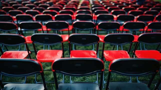 A detailed view of graduation ceremony seating arrangements with decorated chairs and programs, featuring a clean background and lots of copy space for seating details and event highlights.