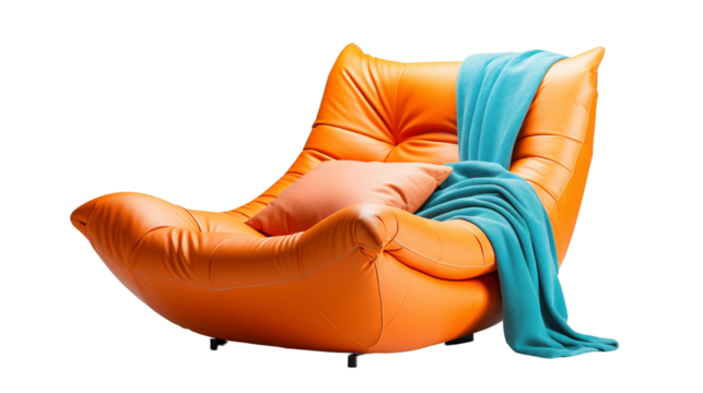 casual trendy bean bag sofa, studio view, isolated on transparent background.