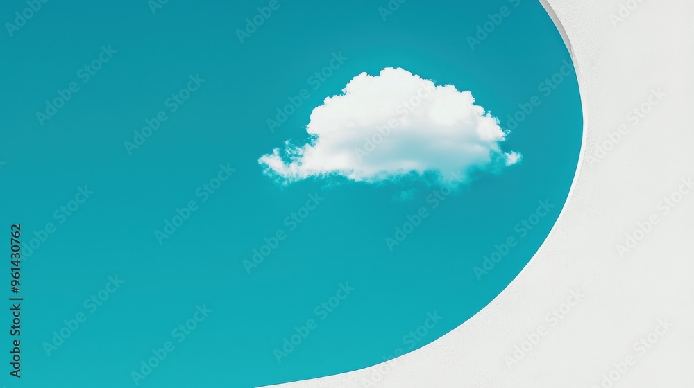 Sticker Minimalist Cloud in Blue Sky Through White Wall