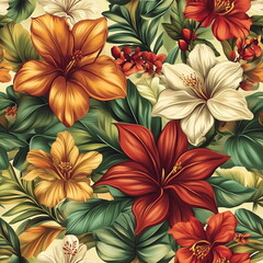 seamless colorful tropical flowers pattern