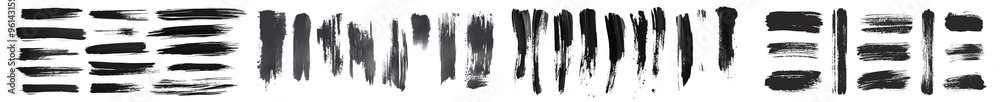 Poster grungy paintbrush strokes with straight lines and stamps.