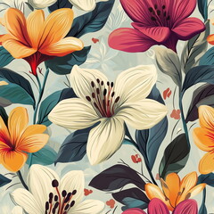 seamless colorful tropical flowers pattern