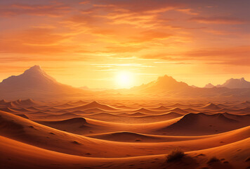 Golden Sunset Over Sahara Dunes