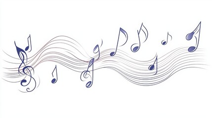 Minimalist musical notes drawn in a single continuous line on a stave. Abstract, wave-like melody in a linear style. Vector outline of a musical symbol. Simple, single-line illustration of sound. 