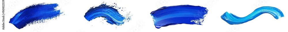 Poster blue acrylic paint blobs / strokes isolated on white texture - abstract strokes and stains of blue p