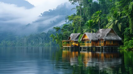 Fototapeta premium A detailed view of eco-tourism partnerships with local conservation groups and indigenous communities, featuring a clean background and lots of copy space for partnership highlights.