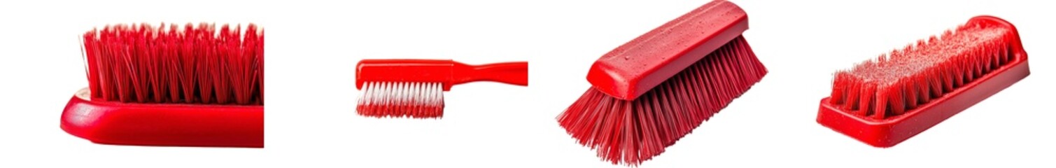Plastic brush with red handle isolated on white