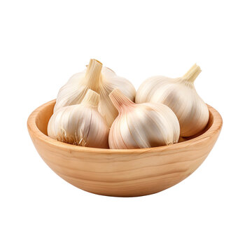 Garlic in a bowl isolated on transparent and white background