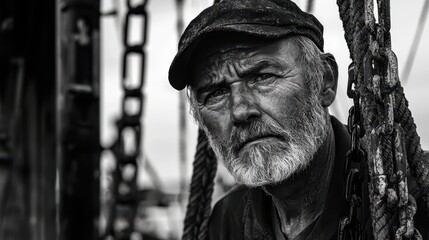 Fototapeta premium Black and White Portrait of a Fisherman