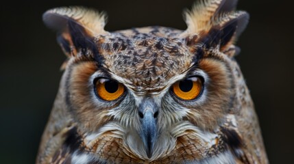 Obraz premium A tight shot of an owl's face with an orange-eyed owl in the background