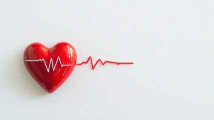 Red heart with heartbeat line symbol on white background - Love and health concept
