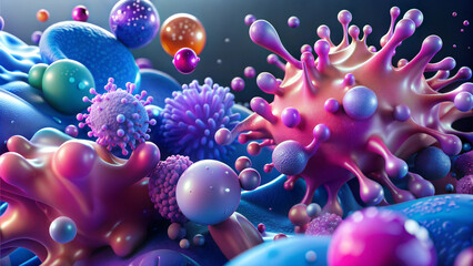 Colorful abstract representation of microorganisms and viruses in a vibrant and dynamic style