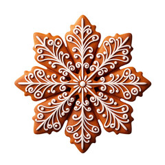 gingerbread snowflake isolated on transparent and white background